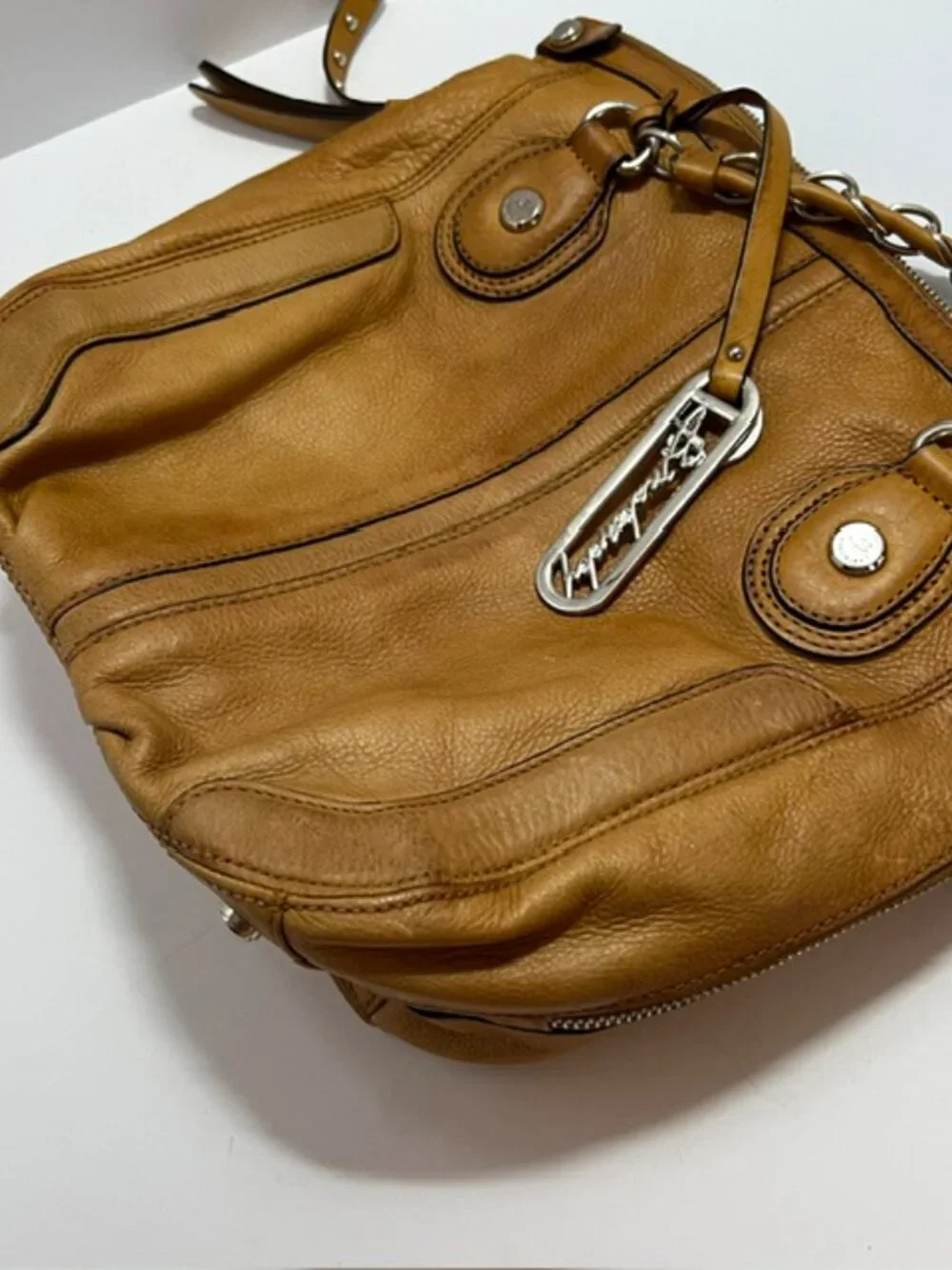 B. Makowsky Leather Hobo Shoulder Bag Chain Strap Multi Zip Pockets Camel w/CoA - Picture 15 of 16